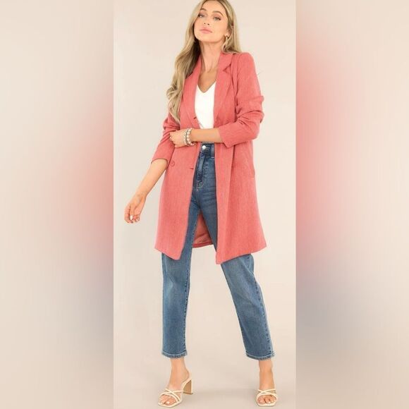 Aura On a High Note Coat Tie Waist Double Breasted Porcelain Rose Pink M - Picture 1 of 11